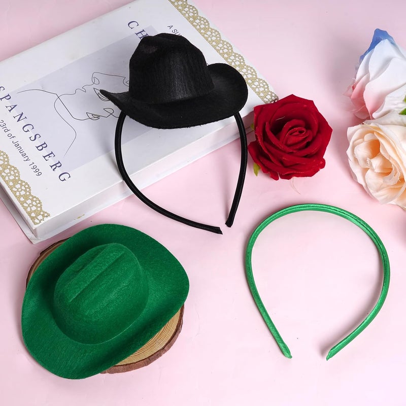phnydreg 2Pcs Cowboy Mini Hat Headbands Cowgirl Mini Hat Headbands Accessories for Women Girls Birthday Western Cowboy Party - Image 4